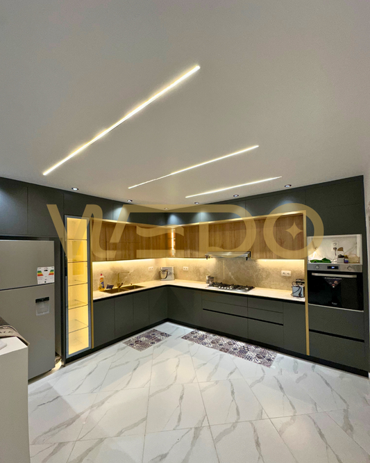 Cuisine Spectacle : Harmonie Anthracite, Bois et Éclairage LED